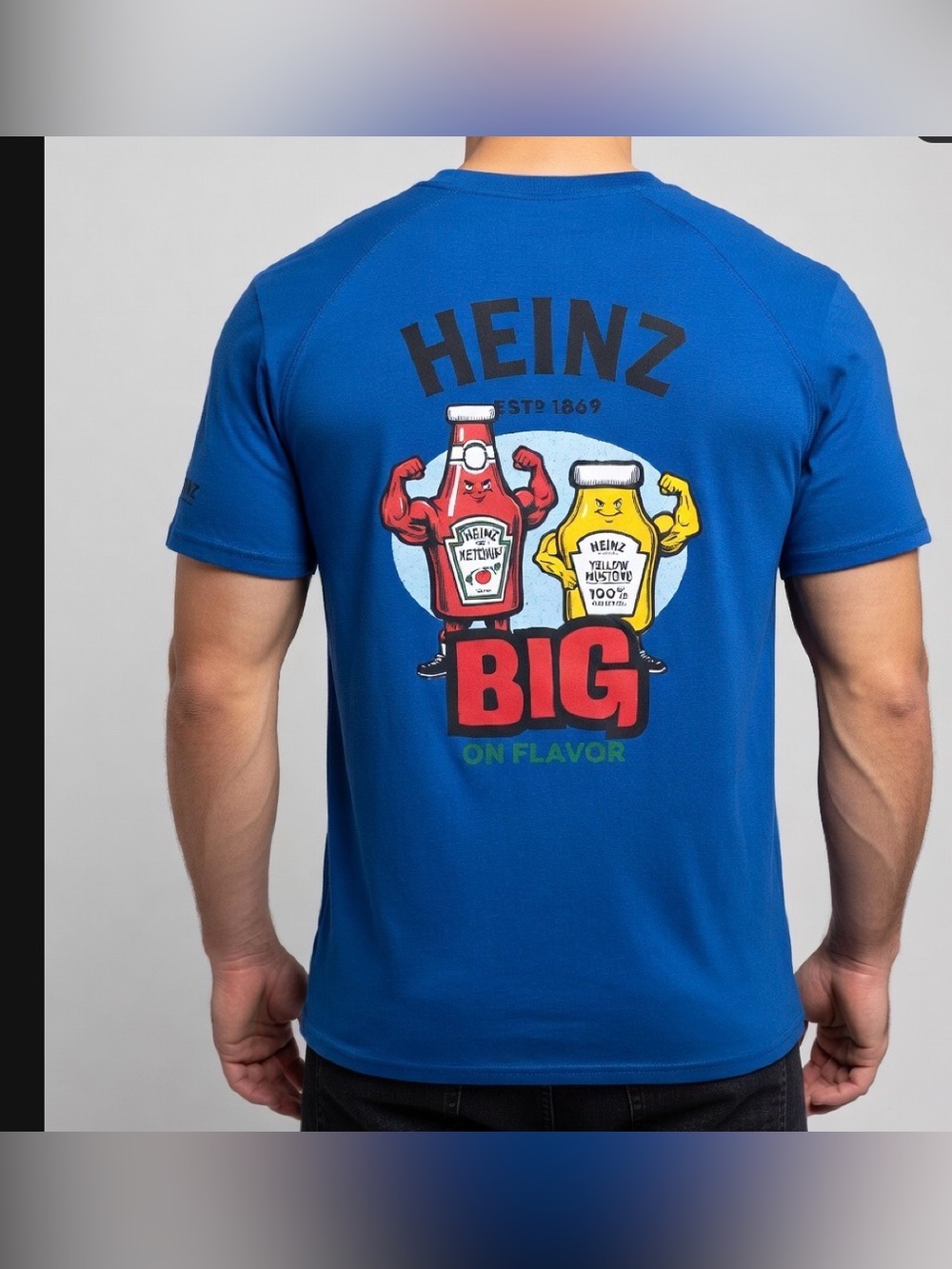 Heinz Big Flavor Ketchup Mustard Graphic Tee Men’s Large Blue Food Shirt